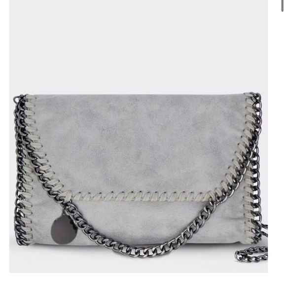 Handbags - Stylish Gray Chain-Trimmed Women's Bag
